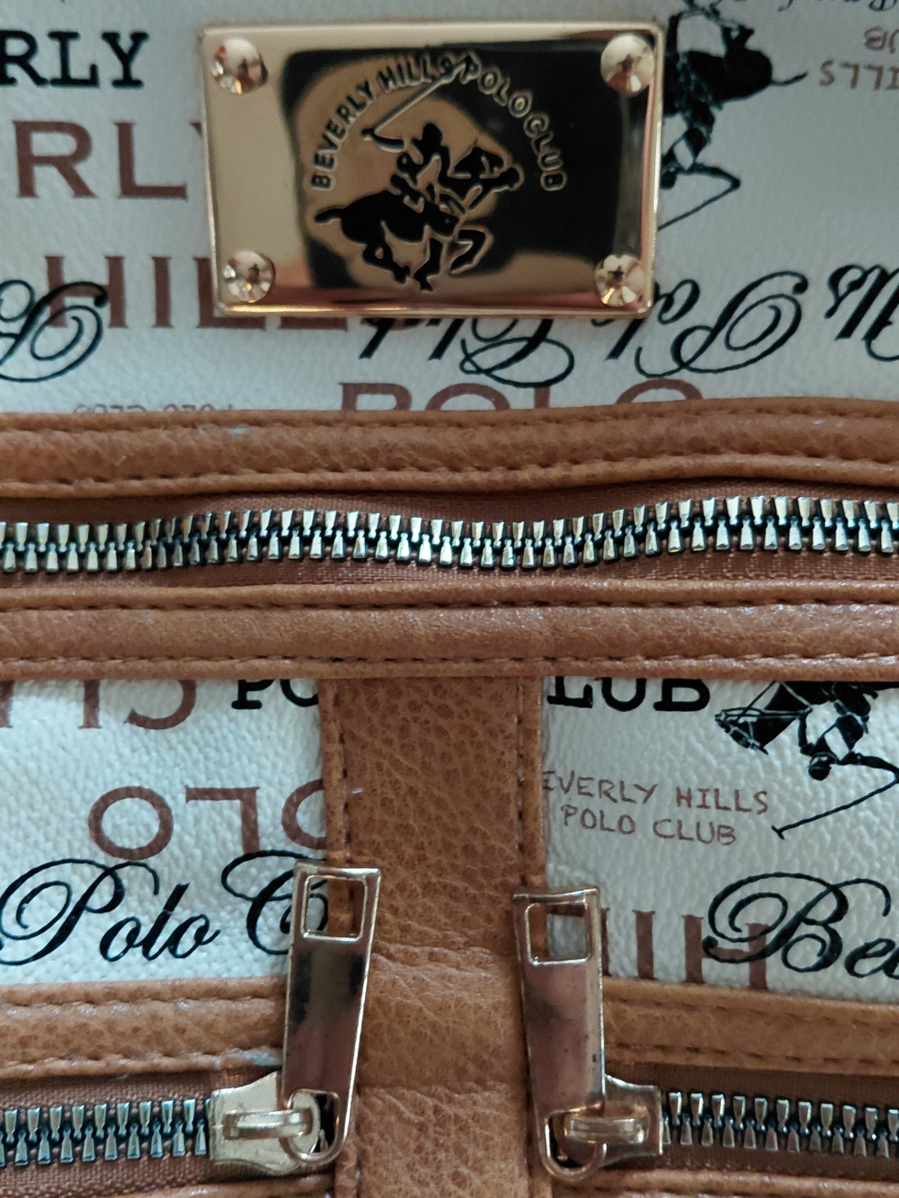 Beverly Hills Polo Club Tan & White Logo Tote Bag - Picture 2 of 7